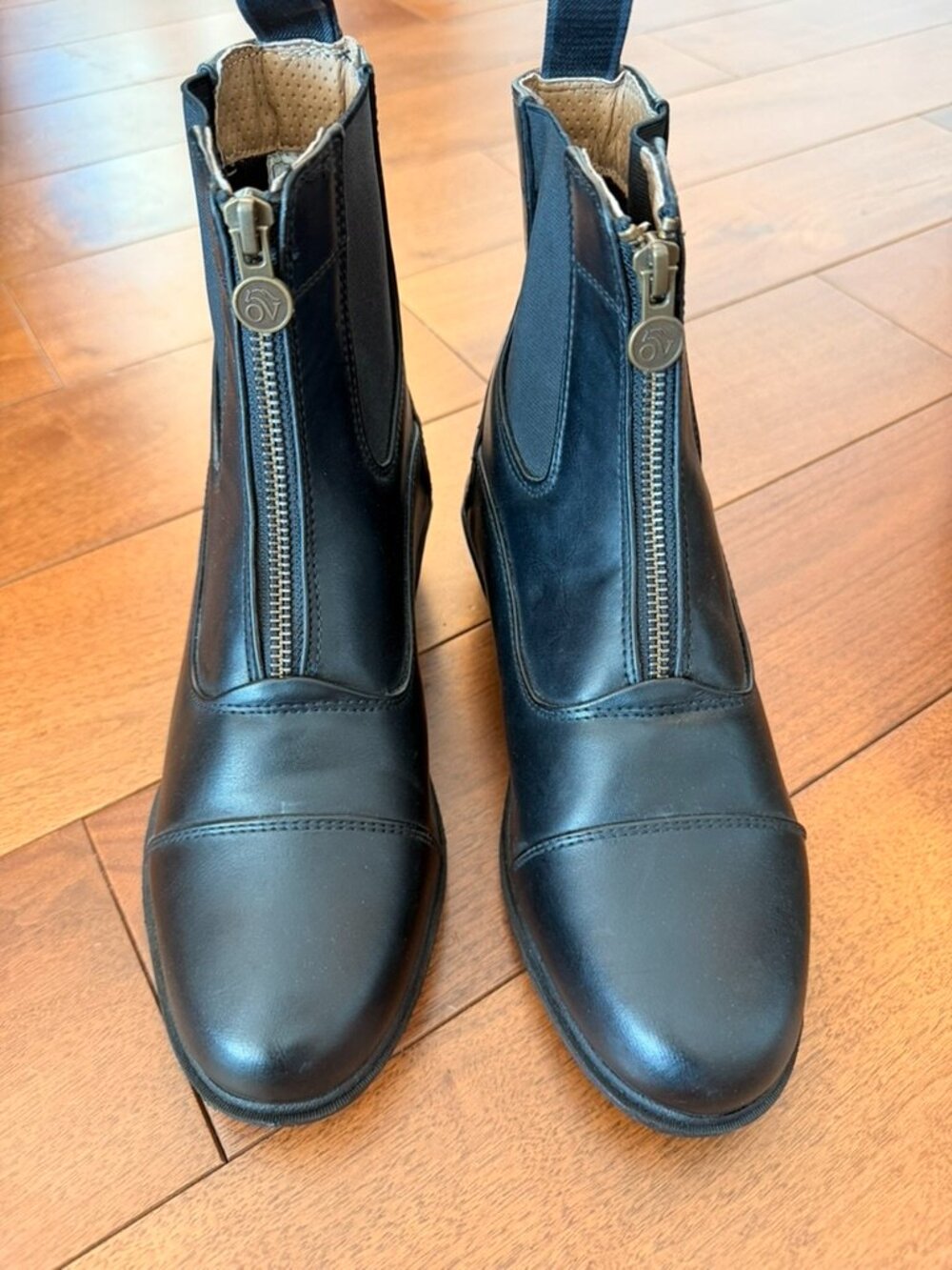 🖤 OVATION Black Leather Front Zip Paddock Riding Boots – Size 9